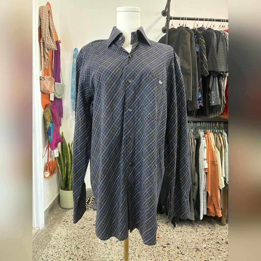 Lacoste Men's Navy Cotton Checkered Shirt